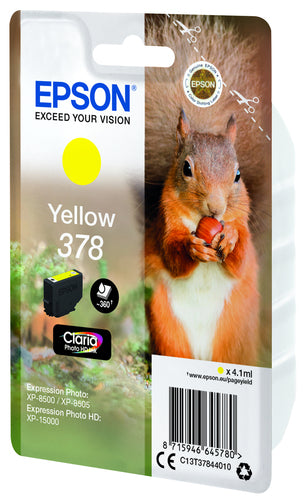 Epson Squirrel Singlepack Yellow 378 Claria Photo HD Ink Epson Squirrel Singlepack Yellow 378 Claria Photo HD Ink
